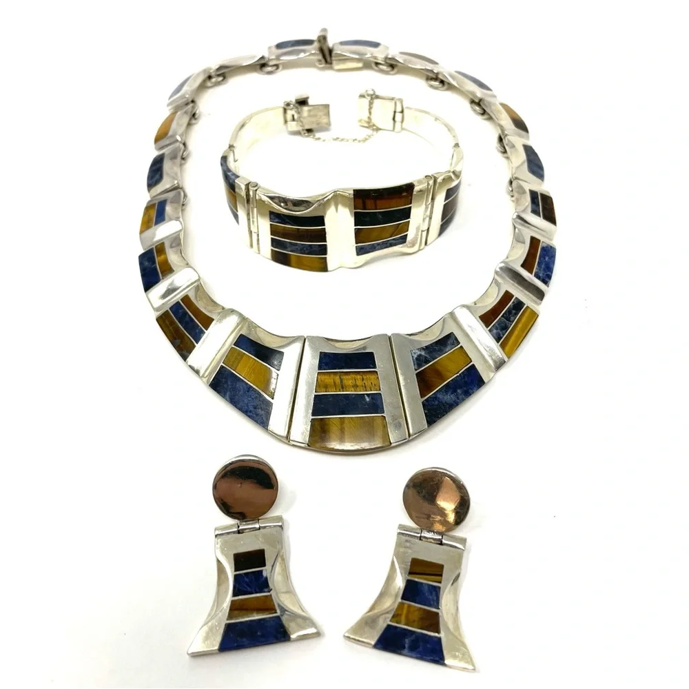 TAXCO three piece sterling silver set with inlaid gemstones, NWOT - Picture 4 of 14